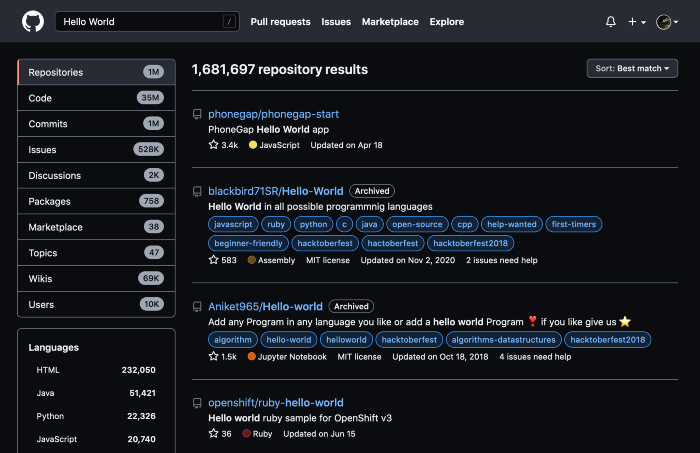 image showing github search results